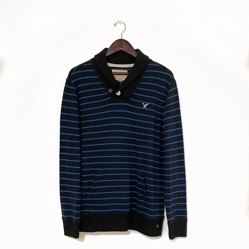 American Eagle Black Blue-striped Long-sleeved sweater Size Medium
